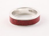 Zilveren ring met rode koraal steen - maat 19.5