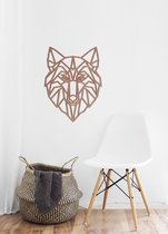 HOUTEN WANDDECORATIE / WOODEN WALL DECORATION - GEOMETRISCHE MUURDECORATIE / GEOMETRIC WALL ART - WOLF - 95 x 124cm - DONKER HOUT / DARK WOOD - ORIGAMI DESIGN WANDFIGUUR - ECHT HOU