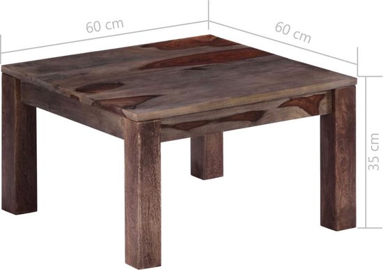 Salontafel 60x60x35 Cm – Massief Mangohout Met Zwart Metalen Frame – Unieke Houtnerf – Met Legplank – Industriële Stijl