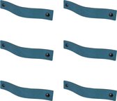 6x Leren handgrepen 'platte greep' - maat L (22,2 x 2,5 cm) - PETROL - incl. 3 kleuren schroefjes (handgreepjes - leren grepen - greepjes - leren lusjes)