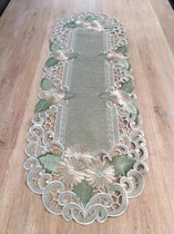 Tafelloper: Linnenlook Groen met bloemen - Loper 110 x 40 cm