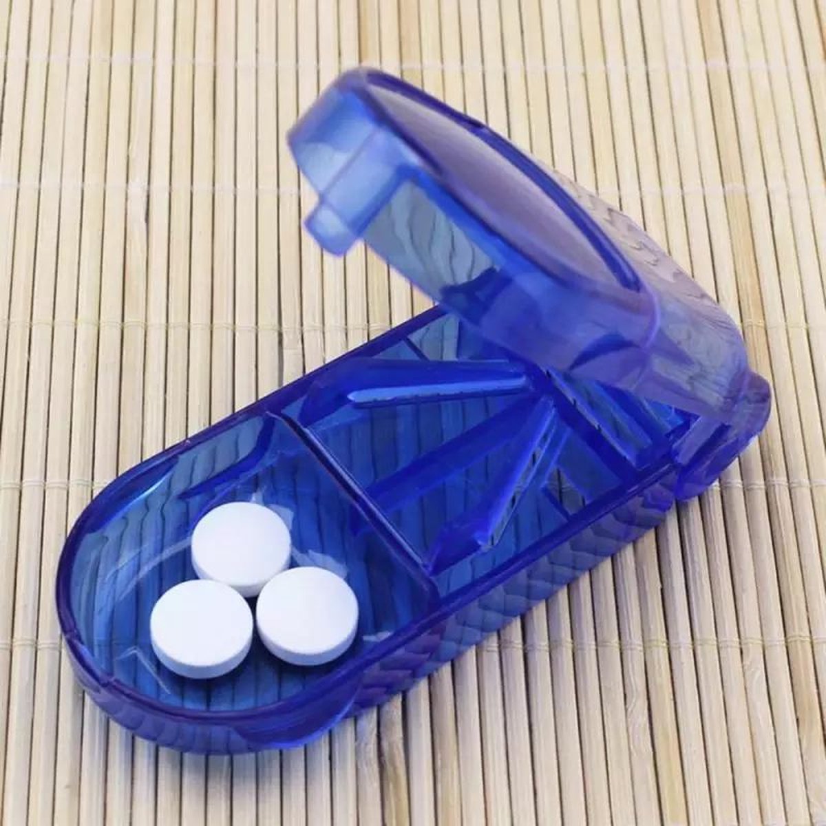 LOUZIR Pillensnijder bewaardoosje voor pillen medicijnsnijder - Medicijnen Verdeler Blauw