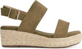 PS Poelman Dames Sandalen met Espadrille Zool - Ceto - Khaki Groen - Maat 41