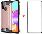 Samsung galaxy A21s silicone TPU hybride rosé goud hoesje + full cover glas screenprotector