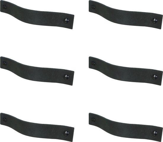 6x leren handgrepen 'platte greep' - maat M (19 x 2,5 cm) - VINTAGE BLACK - incl. 3 kleuren schroefjes (handgreepjes - leren grepen - greepjes - leren lusjes)