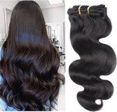 Clip in human hairextensions  55cm 200 gram body weave kleur 1b