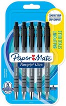 Paper Mate Flexgrip Ultra-balpennen met drukknop | Medium punt (1,0 mm) | Zwart | 5 stuks