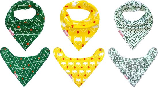 KliederZ® slabbetjes combi set 6 stuks - Bandana kwijl puntslabben + eetslabben ORGANISCH katoen - WATERPROOF fleece laag - Baby en peuter slabbers verstelbaar - Hippe puntsjaaltjes met vosjes en leuke motieven jongens - 4 mnd tot 4 jaar van KliederZ — afbeelding 2