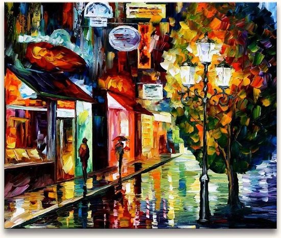 Peinture peinte à la main Huile sur toile - Leonid Afremov 'Rainy Amsterdam'