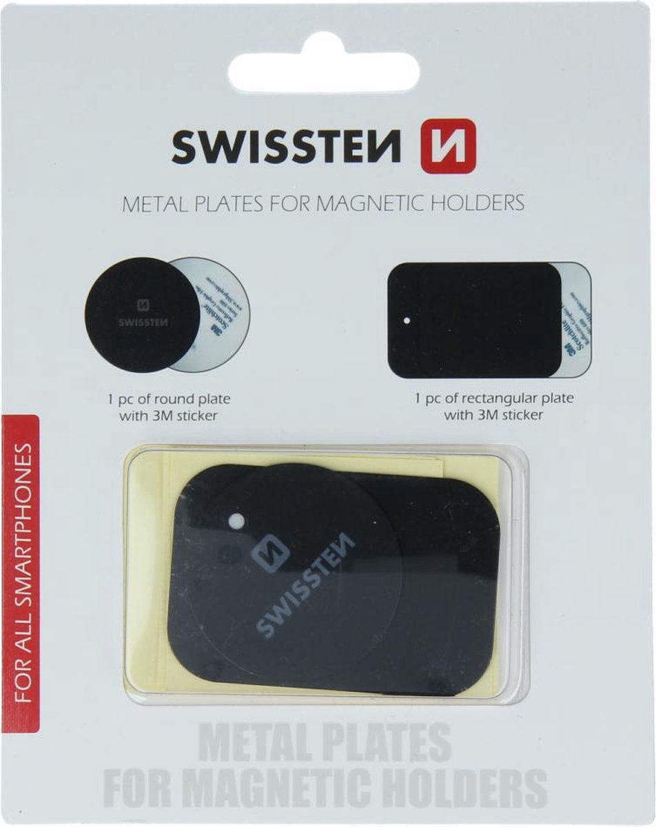 Swissten Magnetische Metalen Plaatjes - Metalen platen voor Smartphones - Zelfklevend - Set van 2