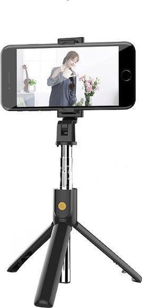 DrPhone Z4 Bluetooth Draadloze Inklapbare Tripod Selfie Stick – Extra Stabiel - 270 graden - Opvouwbaar - Voor iPhone en Samsung - ZWART
