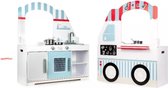 Houten speelgoedfoodtruck met keuken