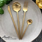 Hauti Luxury Cutlery Luxe Bestekset - Goud Mat RVS - 16 delig - 4 persoons bestek - feestdagen - dineren (vork lepel mes luxe bestek)