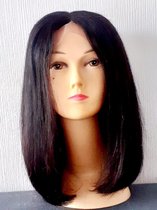 Lace front wig human hair silky straight kleur 1b 14 inch
