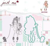JMSD005 christmas shopping - snijmal met stempel Nellie Snellen - Just me die with clearstamp - meisje met pakjes en hondje