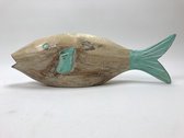 Houten vis liggend turquoise 33 cm