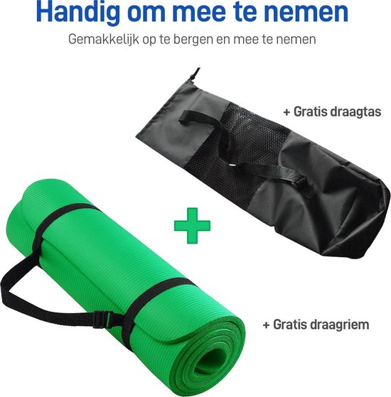 Athletix®‎ Premium NBR Fitnessmat - Yogamat - 183 x 61 x 1 cm - met Draagriem en Draagtas - Groen - Athletix®