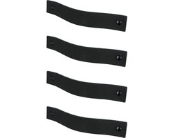 4x Leren handgrepen 'platte greep' XS - ZWART (12,6 x 2,5 cm) - incl. 3 kleuren schroefjes (handgreepjes - leren grepen - greepjes - leren lusjes)