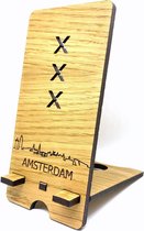 Skyline Telefoonhouder Amsterdam Eikenhout - Smartphone Tablet Houder 7x15 cm - iPad / iPhone / Smartphone tafel standaard desktop - Thuis werken - Cadeau - WoodWideCities