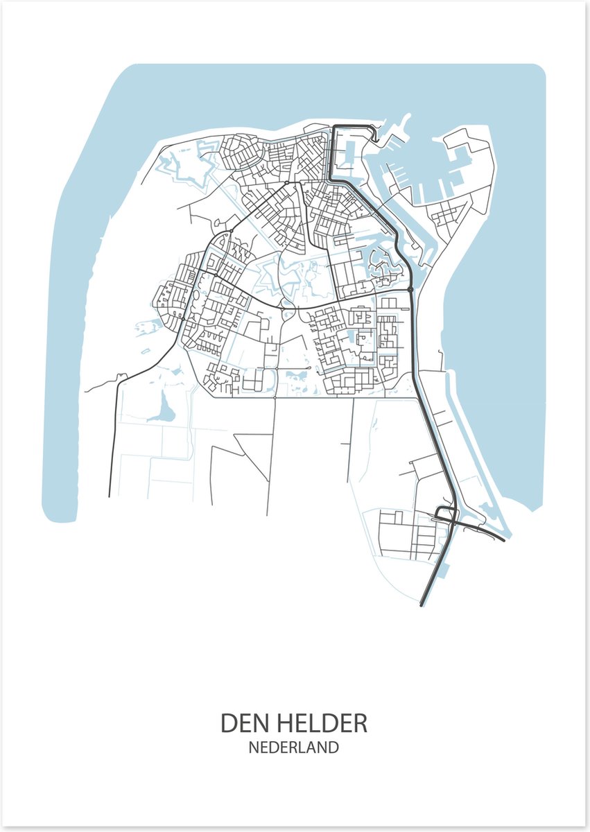 De Lange Koe Poster - Den Helder Plattegrond - 42 X 29.7 Cm - Wit