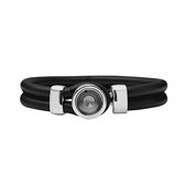 Bracelet Quiges Cuir Noir avec Mini Porte-monnaie Interchangeable en Acier Inoxydable Argenté 18 cm