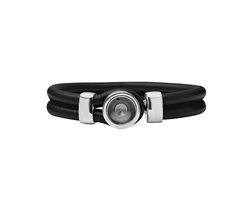 Quiges Leren Armband Zwart met Verwisselbare RVS Mini Munt Houder Zilverkleurig 18 cm