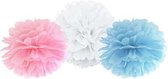 Pompons - Pompons Decoratie - 3 Stuks - Blauw Roze Wit - 30cm