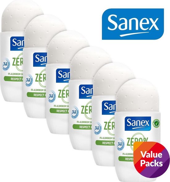 SANEX Deoroller Zero% - 6 X 50 ml - Voordeelverpakking