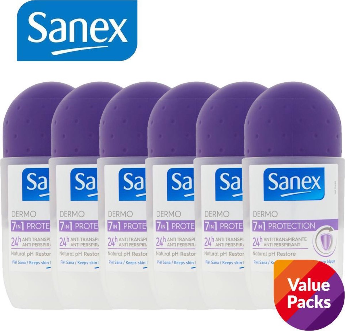 SANEX Deoroller Dermo 7 in 1 - 6 X 50 ml - Voordeelverpakking