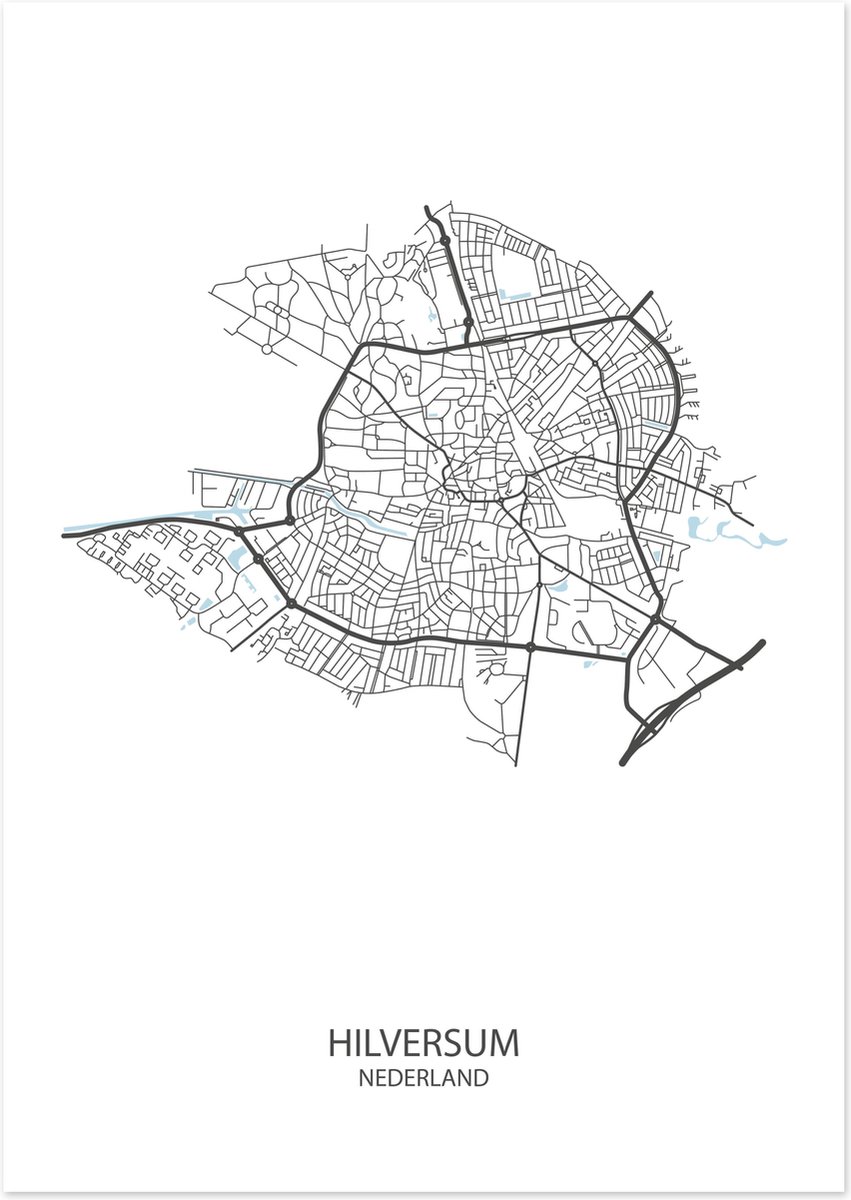 De Lange Koe Poster - Hilversum Plattegrond - 42 X 29.7 Cm - Wit