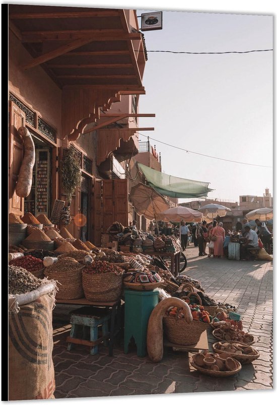 Dibond –Markt in Marrakesh - Marokko – 80x120 Foto op Aluminium (Wanddecoratie van metaal)