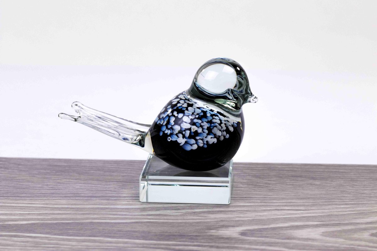 Mini Urn Vogel Zwart op Kristallen sokkel, Glazen Urn | bol