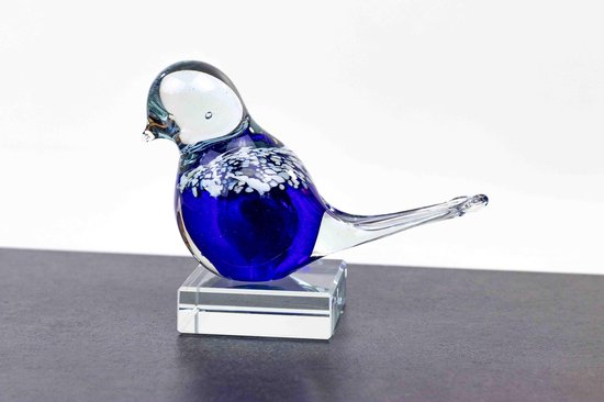 Mini Urn Vogel Blauw op kristallen sokkel, Glazen Urn | bol