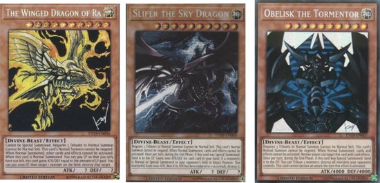 Yu-gi-oh God cards: set of 3 limited ultra rare gods TN19 VERSIONS – Yu Gi Oh cards – Limited edition – In kaarthouder!