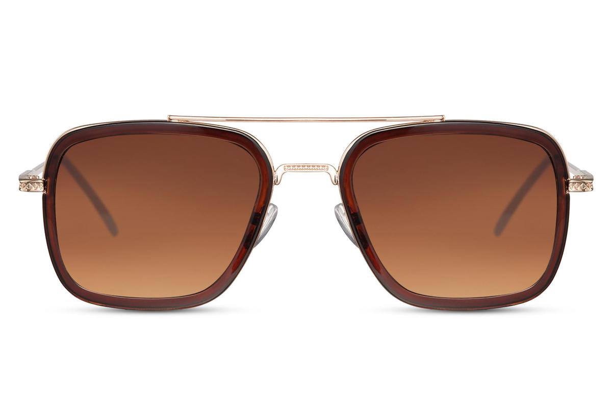 Cheapass Zonnebrillen - Premium bril - Vierkante zonnebril - Mannen - Heren - Bruin - Goud - Cheapass