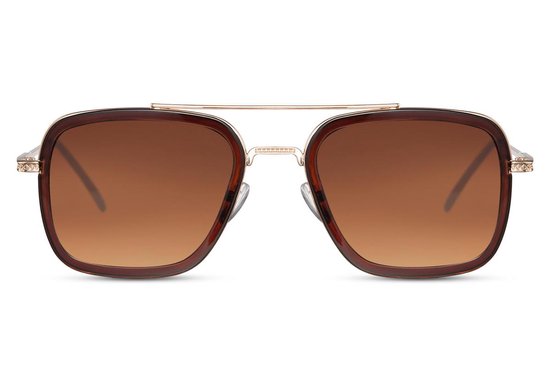 Cheapass Zonnebrillen - Premium bril - Vierkante zonnebril - Mannen - Heren - Bruin - Goud - Cheapass