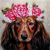 Diamond Painting - Hond Bloemenkrans - Diamond Painting Volwassenen Kinderen - Thema Dieren - 25 x 25