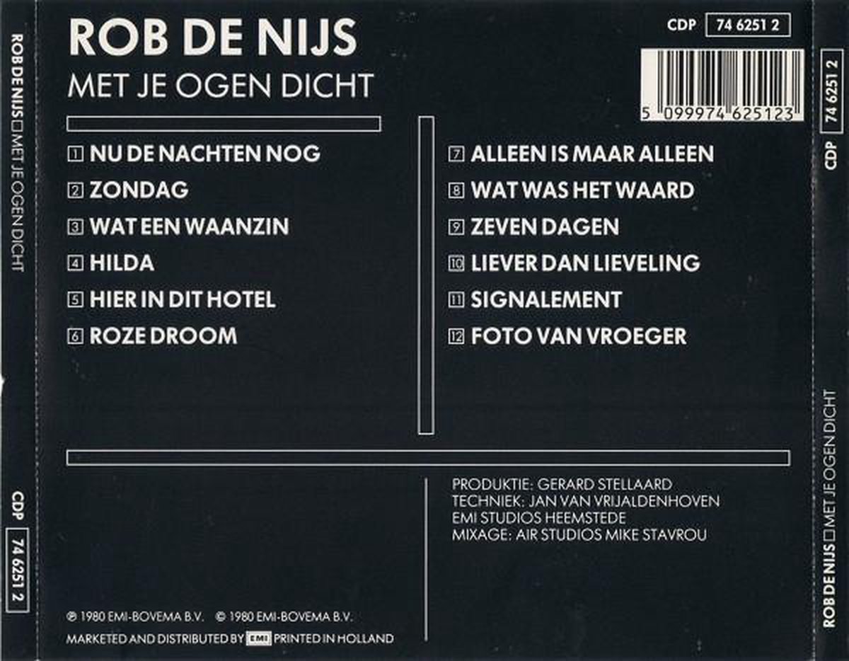 Met Je Ogen Dicht, Rob De Nijs CD (album) Muziek bol