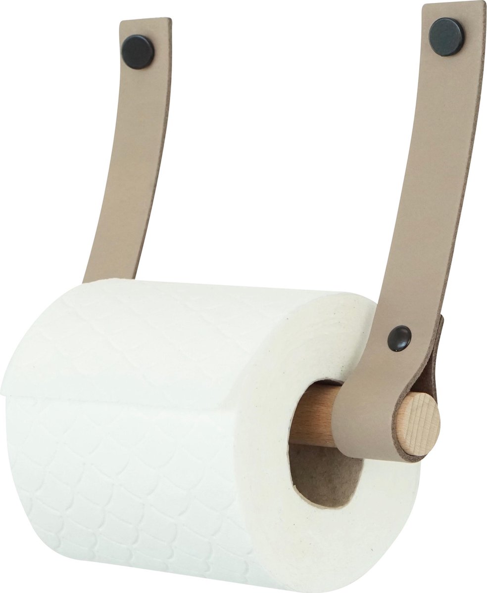 Leren toiletrolhouder (roldrager rondhout) TAUPE