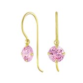 Joy|S - Zilveren classic zirkonia oorbellen rond roze oorhangers 14k goudplating