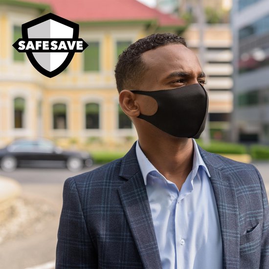 SAFESAVE mondkapjes wasbaar en herbruikbaar-100% neopreen mondkapje-niet medisch mondmasker-3 stuks-Zwart