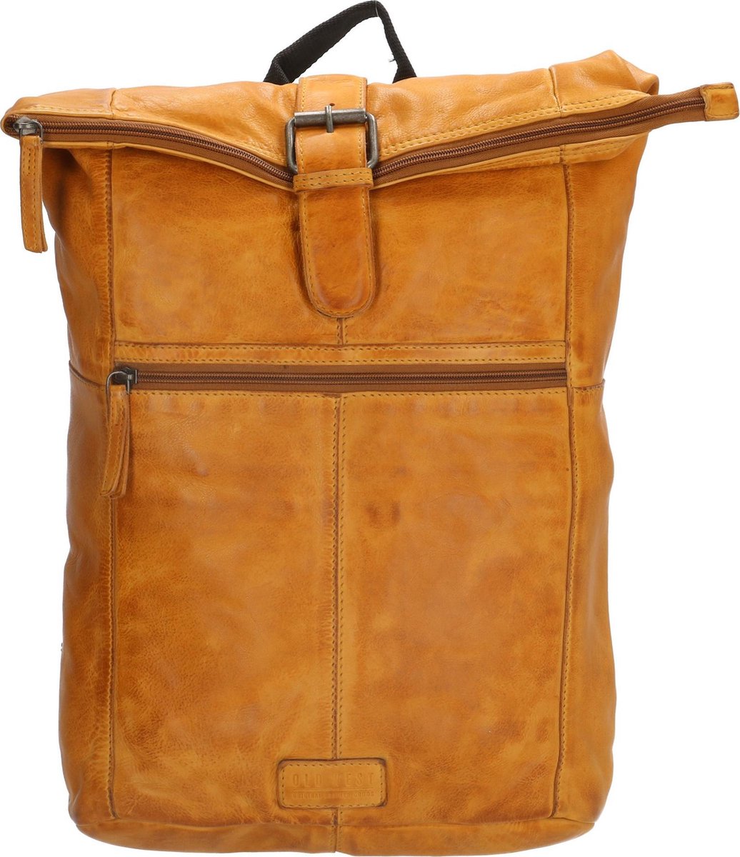Old West Paint Rock Leren Rolltop Rugtas 13,3 inch - Oker Geel