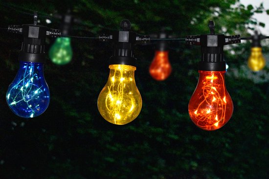 Tuinverlichting -  lichtsnoer - 10 lampen - elke lamp met 10 multicolor LED - 4,5 meter - voor buiten