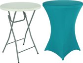 Statafel + Turquoise Statafelrok – 80 cm Dia x 110 cm hoog – Cocktailtafel – Hoge staan tafel – Breed Blad – Inclusief Turquoise Statafelhoes – Staantafelrok Stretch R