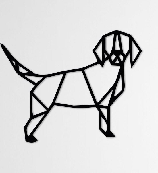 LINE ART, HOND - Hond zwart - Wanddecoratie - Hout - XL 80 cm