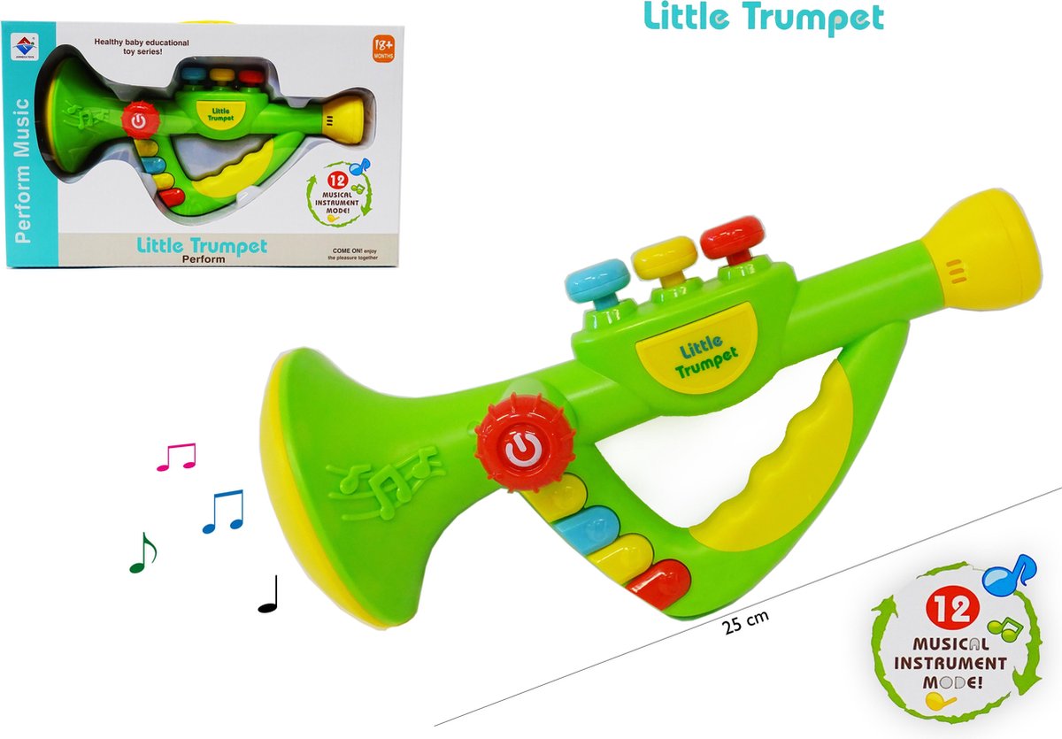 Speelgoed trompet met 12 muzikale instrumenten - Little Trumpet - speelgoed instrument - 25CM (incl. batterijen) - LX toys