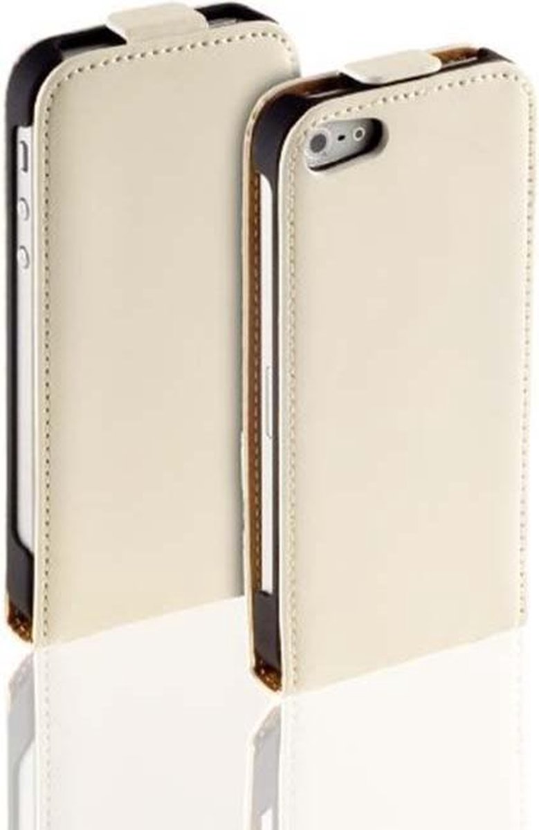 Apple iPhone SE smartphone hoesje echt leder flip case wit