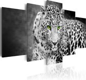 Schilderijen Op Canvas - Schilderij - Leopard - black&white 200x100 - Artgeist Schilderij