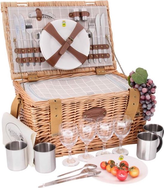 Stijlvolle Picknickmand Provence - volledig geïsoleerd - inclusief servies  en bestek -... | bol.com