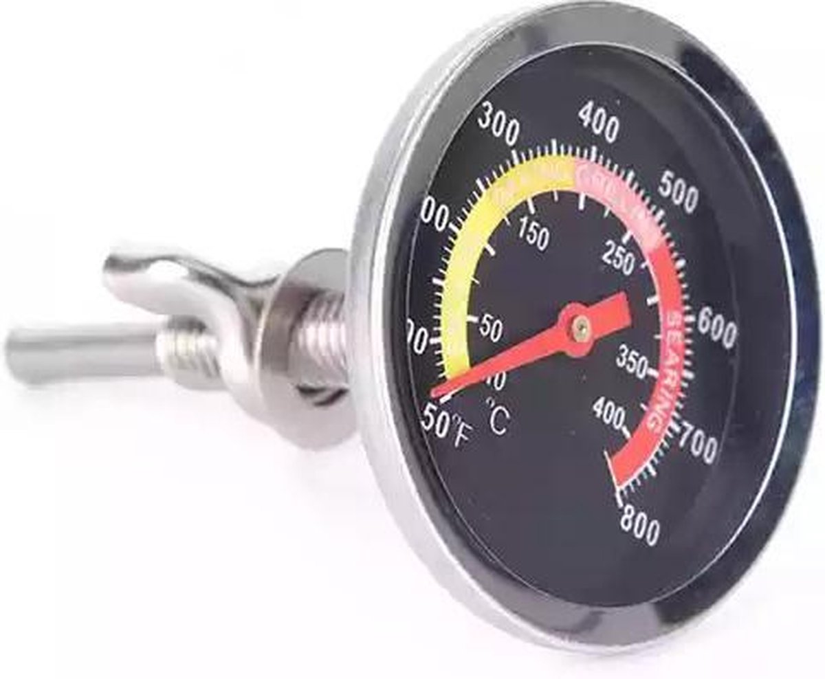 Barbecue thermometer - temperatuurmeter - Tot 400 graden - inbouw - voor BBQ, smoker, kamado, rookoven, pizzaoven - RVS - Geschikt voor o.a. Weber & Houtskoolbarbecues – foto 8